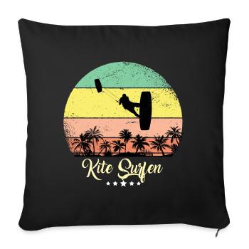 Kite Surfing Surfer Vintage Retro Sunset - Sofa pillowcase 17,3'' x 17,3'' (45 x 45 cm) - black - Front