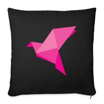 Origami bird, pink - Sofa pillowcase 17,3'' x 17,3'' (45 x 45 cm) - black - Front