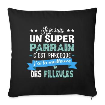 Parrain Filleul Cadeau Baptême Fille Famille - Housse de coussin décorative 45 x 45 cm - noir - Devant