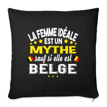 Belgique Belge Femme Pays Humour Femme T-shirt - Housse de coussin décorative 45 x 45 cm - noir - Devant