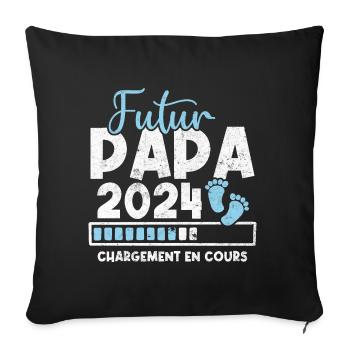 Futur papa 2024 chargement en cours - Housse de coussin décorative 45 x 45 cm - noir - Devant