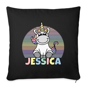 Nom de la licorne Jessica - Housse de coussin décorative 45 x 45 cm - noir - Devant