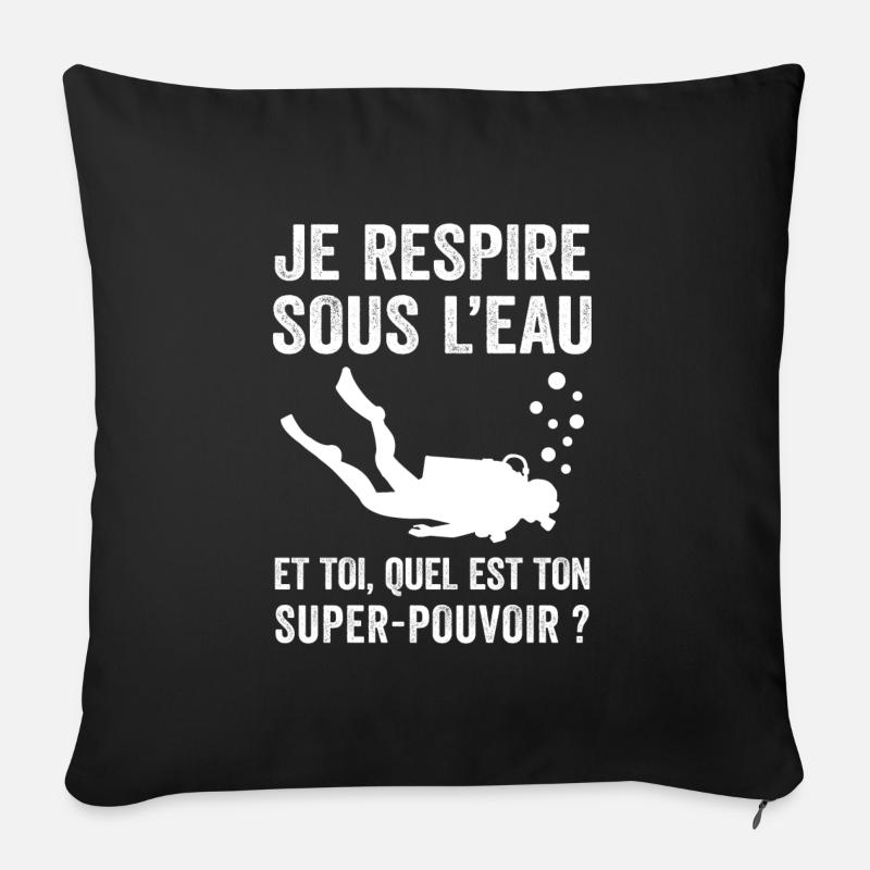 Plongeur Je respire sous l'eau - Housse de coussin décorative 45 x 45 cm - noir