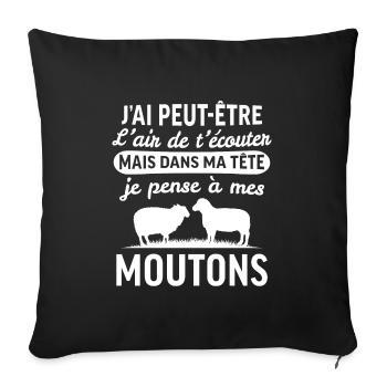 Je pense à mes moutons - Housse de coussin décorative 45 x 45 cm - noir - Devant