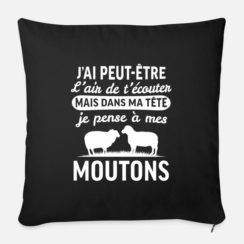 Je pense à mes moutons - Housse de coussin décorative 45 x 45 cm - noir