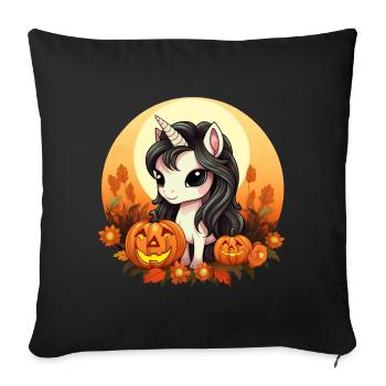 Autumn Halloween unicorn with pumpkin at the - Sofa pillowcase 17,3'' x 17,3'' (45 x 45 cm) - black - Front