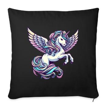Angel Gliding : Licorne avec des ailes célestes - Housse de coussin décorative 45 x 45 cm - noir - Devant