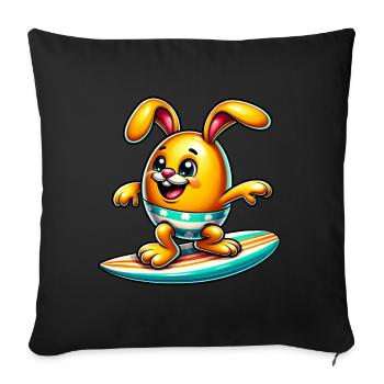 Oeuf de Pâques Oeuf de Pâques Lapin de Pâques Surfeur jaune - Housse de coussin décorative 45 x 45 cm - noir - Devant