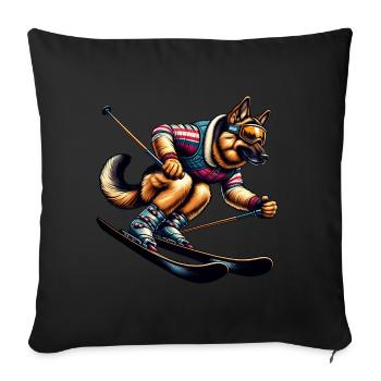 German Shepherd Ski Winter Adventure - Sofa pillowcase 17,3'' x 17,3'' (45 x 45 cm) - black - Front