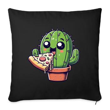 Bande dessinée mignonne Cactus Pizza - Housse de coussin décorative 45 x 45 cm - noir - Devant