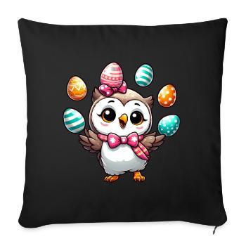 Jonglerie hibou oeuf de Pâques - Housse de coussin décorative 45 x 45 cm - noir - Devant