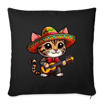 Bengal cat as mariachi guitarist Cinco de Mayo - Sofa pillowcase 17,3'' x 17,3'' (45 x 45 cm) - black - Front