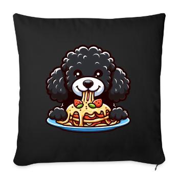 Caniche noir et lasagne bande dessinée - Housse de coussin décorative 45 x 45 cm - noir - Devant
