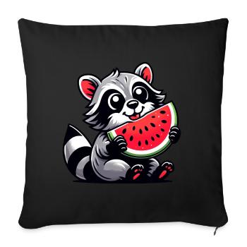 Waschbär Mit Wassermelone Fruchtig Lustig - Sofakissenbezug 45 x 45 cm - Schwarz - Vorne