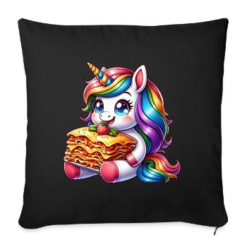 Unicorn enjoys Italian lasagna - Sofa pillowcase 17,3'' x 17,3'' (45 x 45 cm) - black - Front