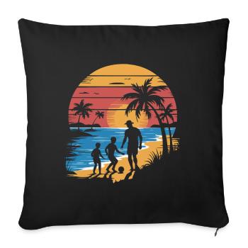 Father and 2 sons football holiday beach vintage - Sofa pillowcase 17,3'' x 17,3'' (45 x 45 cm) - black - Front
