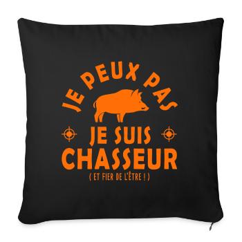 chasse sanglier je peux pas je suis chasseur - Housse de coussin décorative 45 x 45 cm - noir - Devant