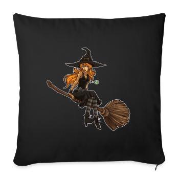 Douce sorcière est assise sur son balai | Halloween - Housse de coussin décorative 45 x 45 cm - noir - Devant