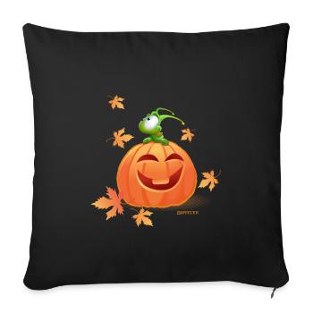 Grasshopper on pumpkin and autumn leaves - Sofa pillowcase 17,3'' x 17,3'' (45 x 45 cm) - black - Front