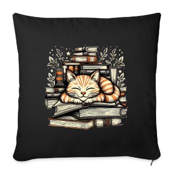 COZY CAT TAKING A NAP ON BOOKS - Sofa pillowcase 17,3'' x 17,3'' (45 x 45 cm) - black - Front