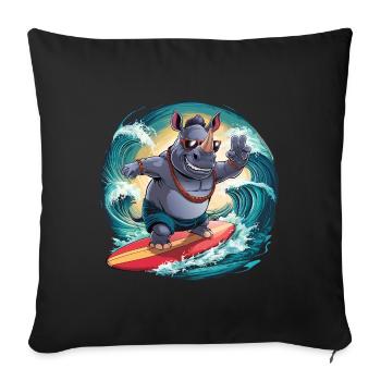 Cool rhino in sunglasses surfing and having fun - Sofa pillowcase 17,3'' x 17,3'' (45 x 45 cm) - black - Front