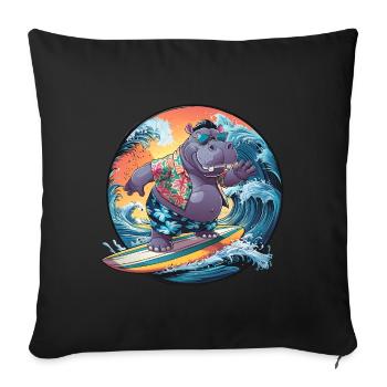 Hippo surfing funny cool stylish hippo - Sofa pillowcase 17,3'' x 17,3'' (45 x 45 cm) - black - Front