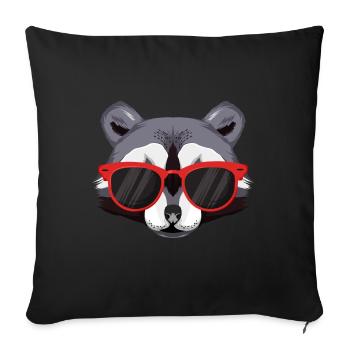 Waschbär mit Sonnebrille - Sofakissenbezug 45 x 45 cm - Schwarz - Vorne