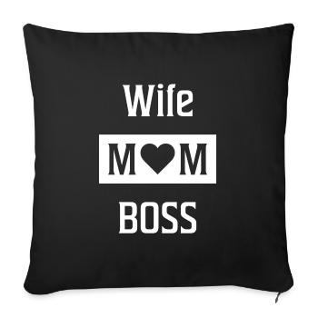 Femme maman patron bossess cadeau bossess - Housse de coussin décorative 45 x 45 cm - noir - Devant