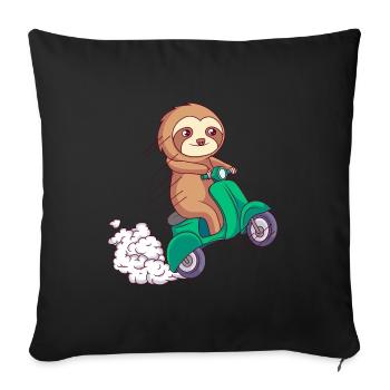 paresseux promenade en moto comique drôle - Housse de coussin décorative 45 x 45 cm - noir - Devant