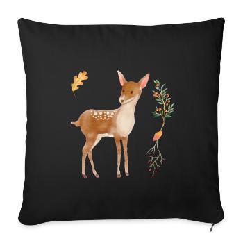 Crèche florale de cerf bébé animal des bois - Housse de coussin décorative 45 x 45 cm - noir - Devant