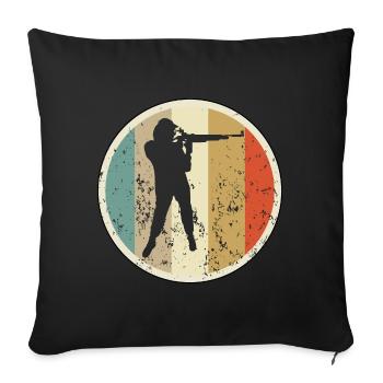 Sportschützin mit Gewehr Langwaffe - Sofakissenbezug 45 x 45 cm - Schwarz - Vorne