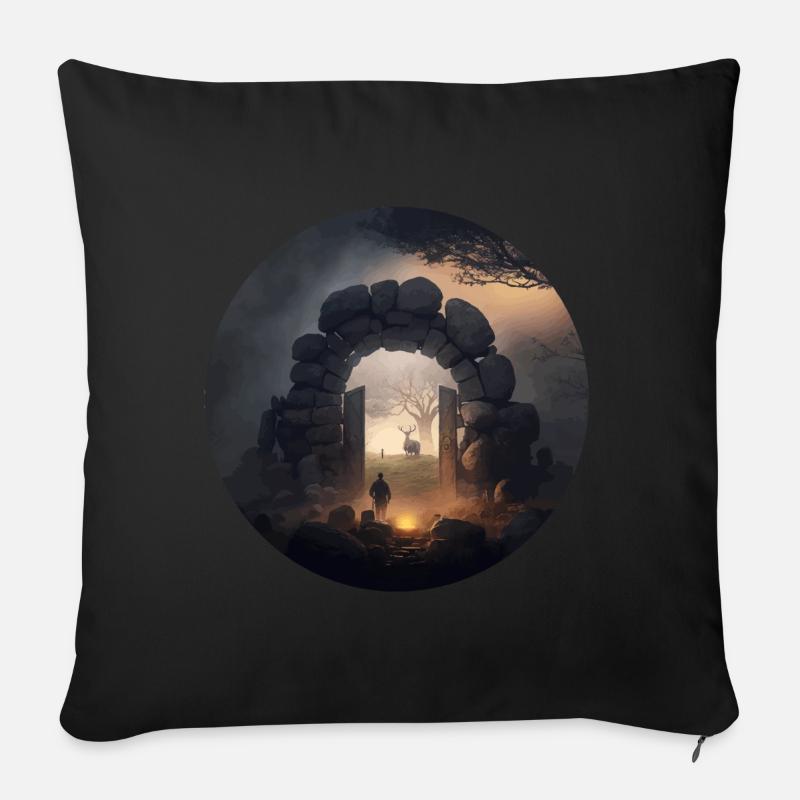 Dunkler Wald Nebel Tor Geschenk - Sofakissenbezug 45 x 45 cm - Schwarz