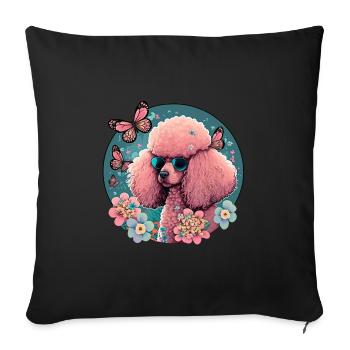 Pink poodle with flowers, butterflies, retro style - Sofa pillowcase 17,3'' x 17,3'' (45 x 45 cm) - black - Front