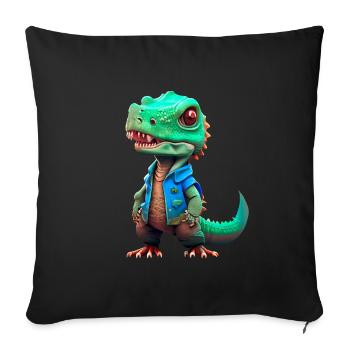 kleiner T-Rex in Jeansjacke - Sofakissenbezug 45 x 45 cm - Schwarz - Vorne
