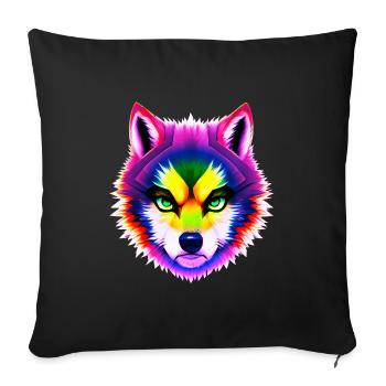 Tête de loup arc-en-ciel mystique - Housse de coussin décorative 45 x 45 cm - noir - Devant