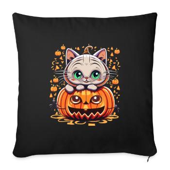 Chat doux à la citrouille - Housse de coussin décorative 45 x 45 cm - noir - Devant