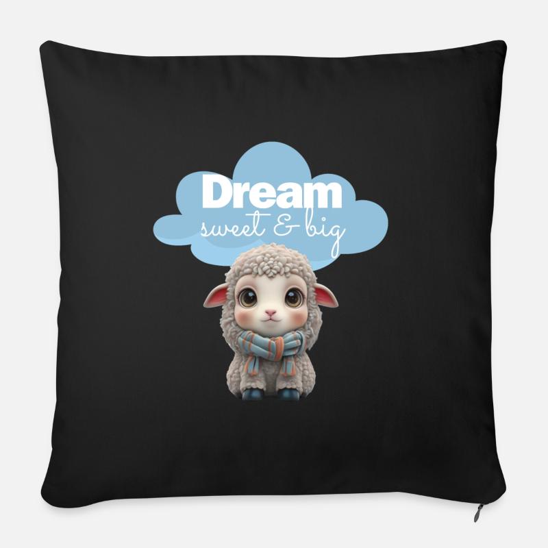 Schaf mit Schal - Dream Sweet & Big - Wolke- Blau - Sofakissenbezug 45 x 45 cm - Schwarz
