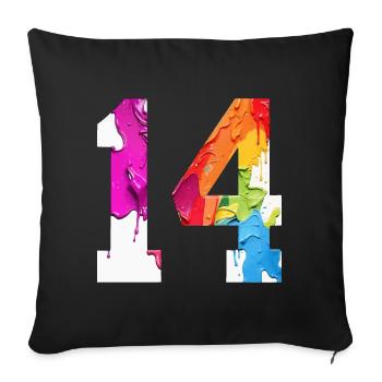 FARBIG NUMMER 14 BUNT 14. GEBURTSTAG - Sofakissenbezug 45 x 45 cm - Schwarz - Vorne