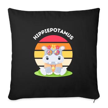 Hippiepotamus - Flower Power Nilpferd - Sofakissenbezug 45 x 45 cm - Schwarz - Vorne