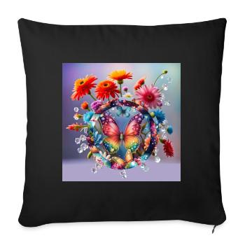 Butterfly and Flowers - Sofa pillowcase 17,3'' x 17,3'' (45 x 45 cm) - black - Front