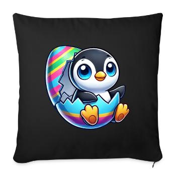Süßer Pinguin schlüpft aus buntem Osterei - Sofakissenbezug 45 x 45 cm - Schwarz - Vorne