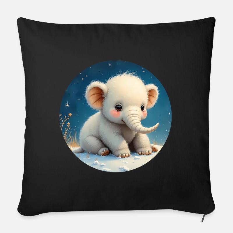 Bébé Éléphant sur le Sable - Housse de coussin décorative 45 x 45 cm - noir