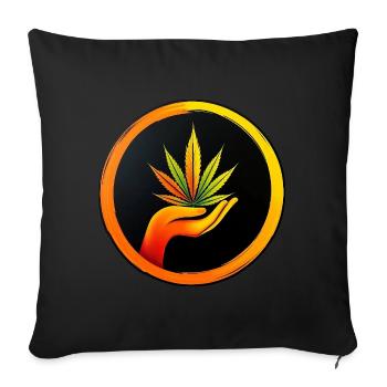 Feuille de marijuana - Bouton LOGO 1 - Housse de coussin décorative 45 x 45 cm - noir - Devant