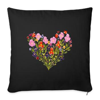 Watercolor Flower Heart - Sofa pillowcase 17,3'' x 17,3'' (45 x 45 cm) - black - Front