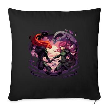 Anime Dragon Girls - Sofakissenbezug 45 x 45 cm - Schwarz - Vorne