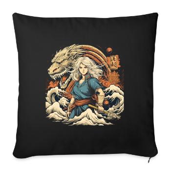 Anime Frau Mit Drachen - Sofakissenbezug 45 x 45 cm - Schwarz - Vorne