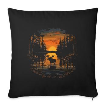 Moose Elk Forest Animal Sunset - Sofa pillowcase 17,3'' x 17,3'' (45 x 45 cm) - black - Front