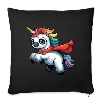 Lustiges Faultier Einhorn als Held - Sofakissenbezug 45 x 45 cm - Schwarz - Vorne