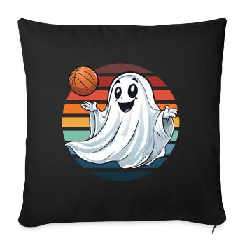 Halloween fantôme joue basket-ball Vintage coucher de soleil - Housse de coussin décorative 45 x 45 cm - noir - Devant