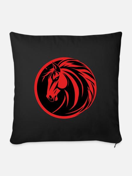 cavalier cavalier sport équestre tête de cheval femelle - Housse de coussin décorative 45 x 45 cm - noir